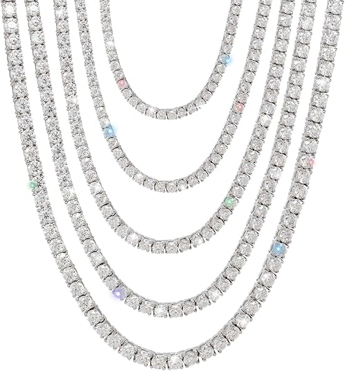 Gem's Beauty 4.59-112.00CT Moissanite Tennis necklaces Gifts 2-6.5mm D Color VVS1 Moissanite Chain Men 14k White Gold Plated 925 Sterling Silver Tennis necklaces for Women-