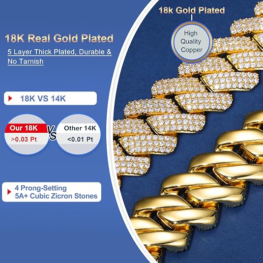 30MM/25MM Cuban Link Chain for Men And Women, Large Iced Out Cuban Chain Diamond-Cut, Luxury Miami Cuban Link Chain, 18K Gold Plated, 5A+ Zircronia, Thick