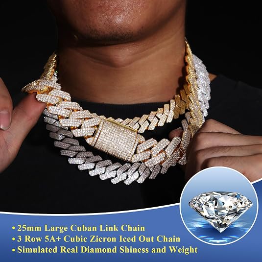 30MM/25MM Cuban Link Chain for Men And Women, Large Iced Out Cuban Chain Diamond-Cut, Luxury Miami Cuban Link Chain, 18K Gold Plated, 5A+ Zircronia, Thick