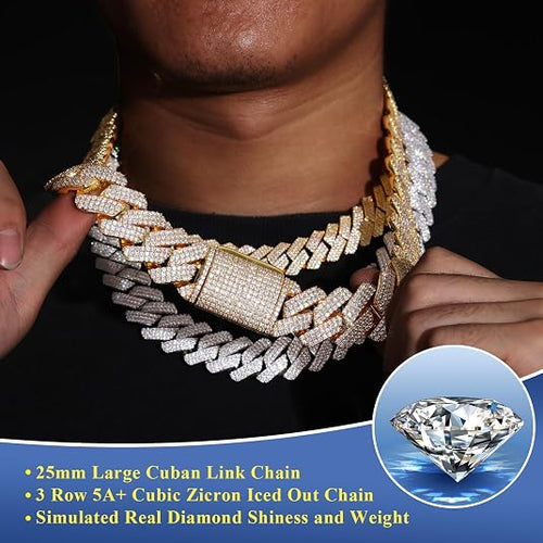 30MM/25MM Cuban Link Chain for Men And Women, Large Iced Out Cuban Chain Diamond-Cut, Luxury Miami Cuban Link Chain, 18K Gold Plated, 5A+ Zircronia, Thick