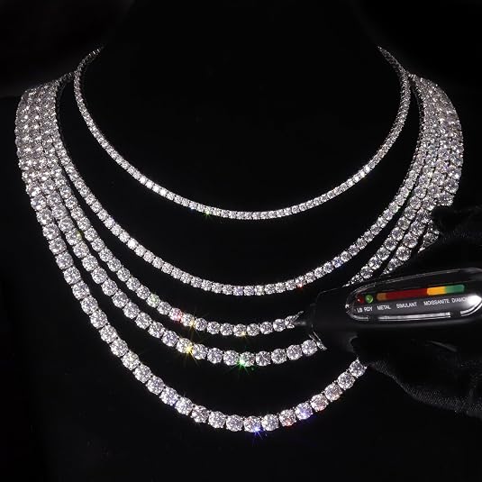 Gem's Beauty 4.59-112.00CT Moissanite Tennis necklaces Gifts 2-6.5mm D Color VVS1 Moissanite Chain Men 14k White Gold Plated 925 Sterling Silver Tennis necklaces for Women-