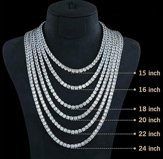 Gem's Beauty 4.59-112.00CT Moissanite Tennis necklaces Gifts 2-6.5mm D Color VVS1 Moissanite Chain Men 14k White Gold Plated 925 Sterling Silver Tennis necklaces for Women-