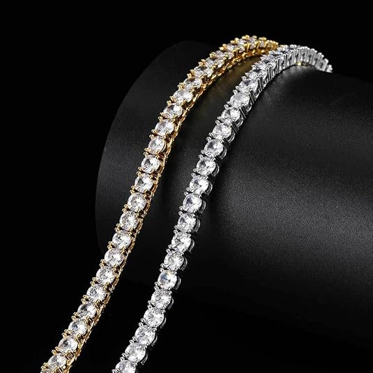 Solid Gold over S925 Sterling Silver Men's Chain Necklace, 8mm Moissanite Tennis Link Pave Hip-Hop Jewelry, Dazzling Everyday Unisex Accessory