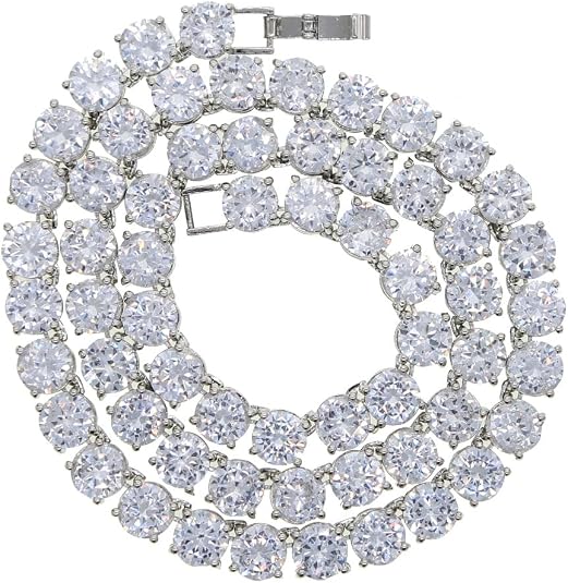 Solid Gold over S925 Sterling Silver Men's Chain Necklace, 8mm Moissanite Tennis Link Pave Hip-Hop Jewelry, Dazzling Everyday Unisex Accessory