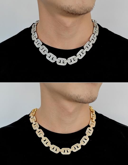 15MM 16-24 Inches Link Chain for Men Women Iced Out Silver/Gold Miami Chains Necklace Bling Diamond Chain Hip Hop Jewelry Necklace