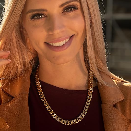 LIFETIME JEWELRY Miami Gold Cuban Link Chain for Men - Square Cut Real 24K Gold Plated Curb Chain - Lifetime Replacement - Durable Clasp (5mm & 9.5mm)