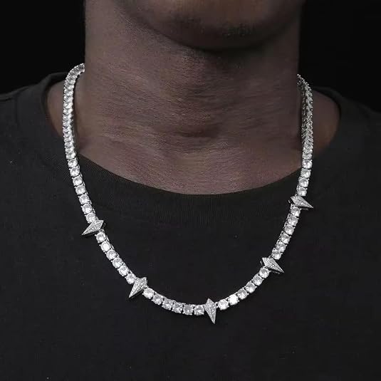 Solid Gold over S925 Sterling Silver Panther Head 5mm Tennis Chain Necklace for Men, Pointed Pendant with Cuban Link, Urban Hip Hop Gift for Him